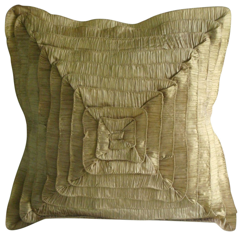 Gold Vintage Style Frills 16"x16" Silk Pillows Cover, Vintage Gold Frills