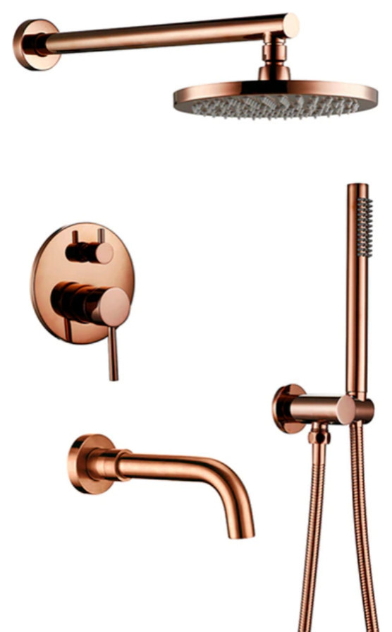 Wasser Complete Shower System With Bathtub Filler, Rose Gold