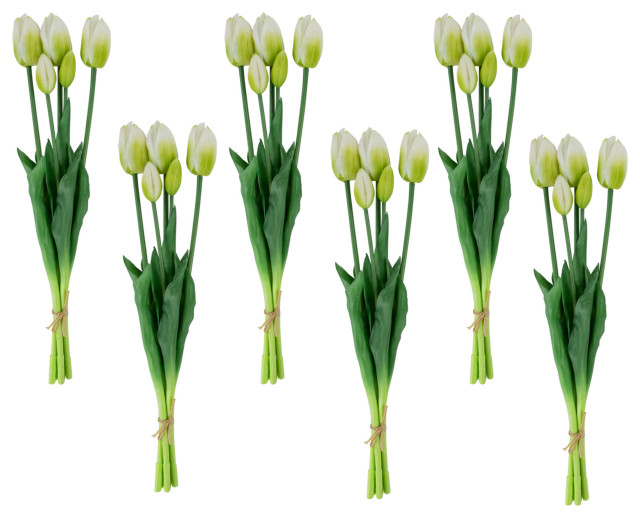 Set of 6 White Tulip Artificial Floral Bundles 18" Modern
