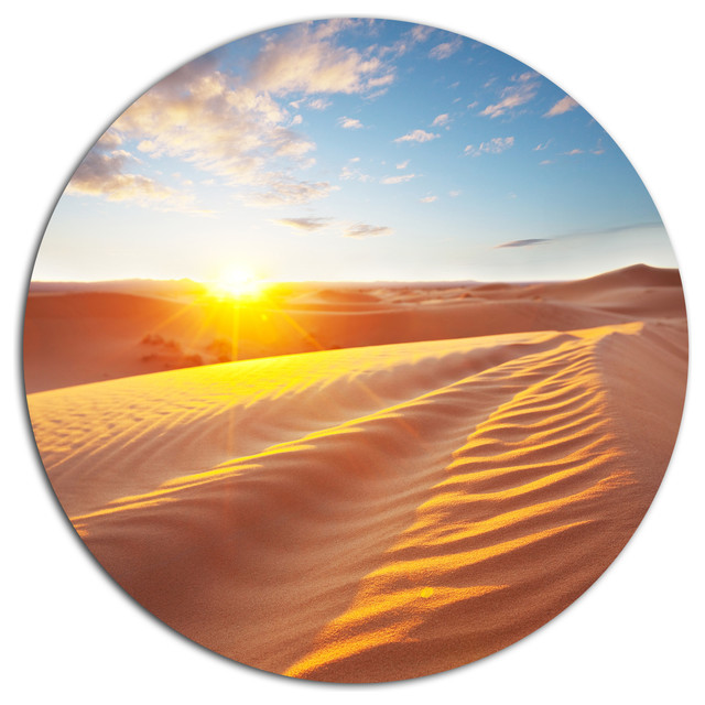 Desert Dunes Reflecting Sunset, Landscape Round Metal Wall Art