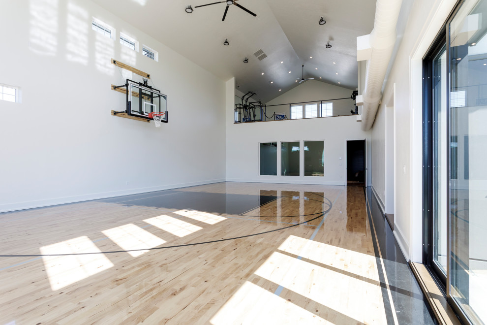 Transitional home gym photo in Boise