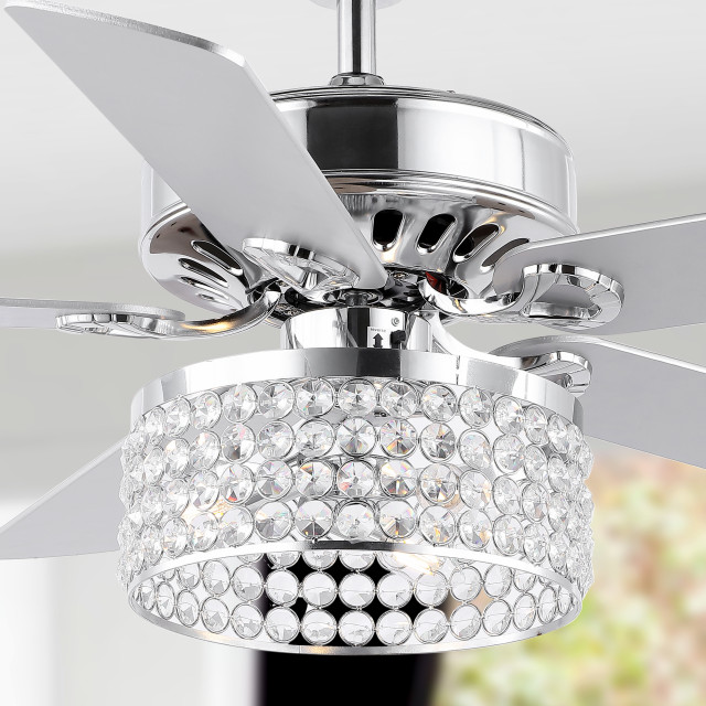 Kristie 52" 3-Light Crystal Glam LED Ceiling Fan With Remote, Chrome