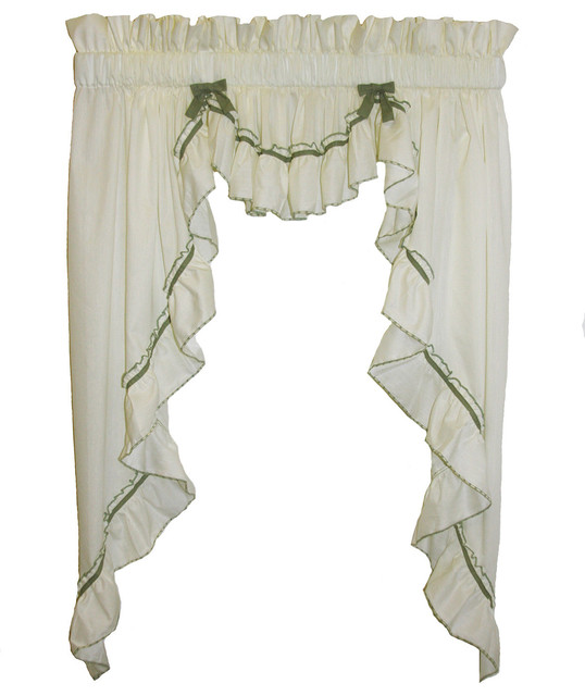 3 Piece Ruffled Swags/Filler Valance Window Curtains Set Traditional