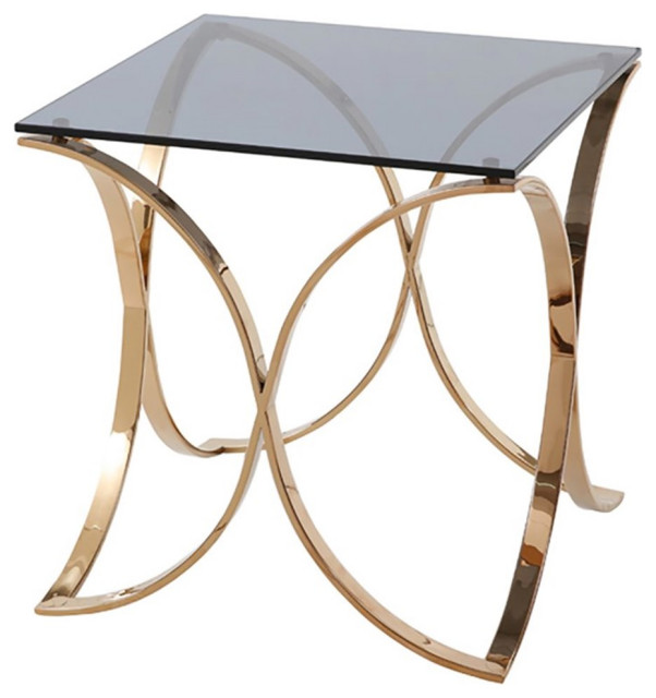 Modrest Reklaw Modern Glass & Stainless Steel End Table in Rose Gold