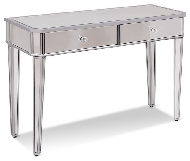 2 Drawers Mirrored Vanity Make Up Desk Console Transitional