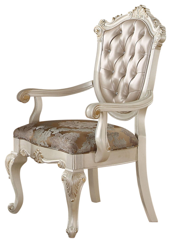 Chantelle Arm Chair, Set of 2, Rose Gold PU and Pearl White