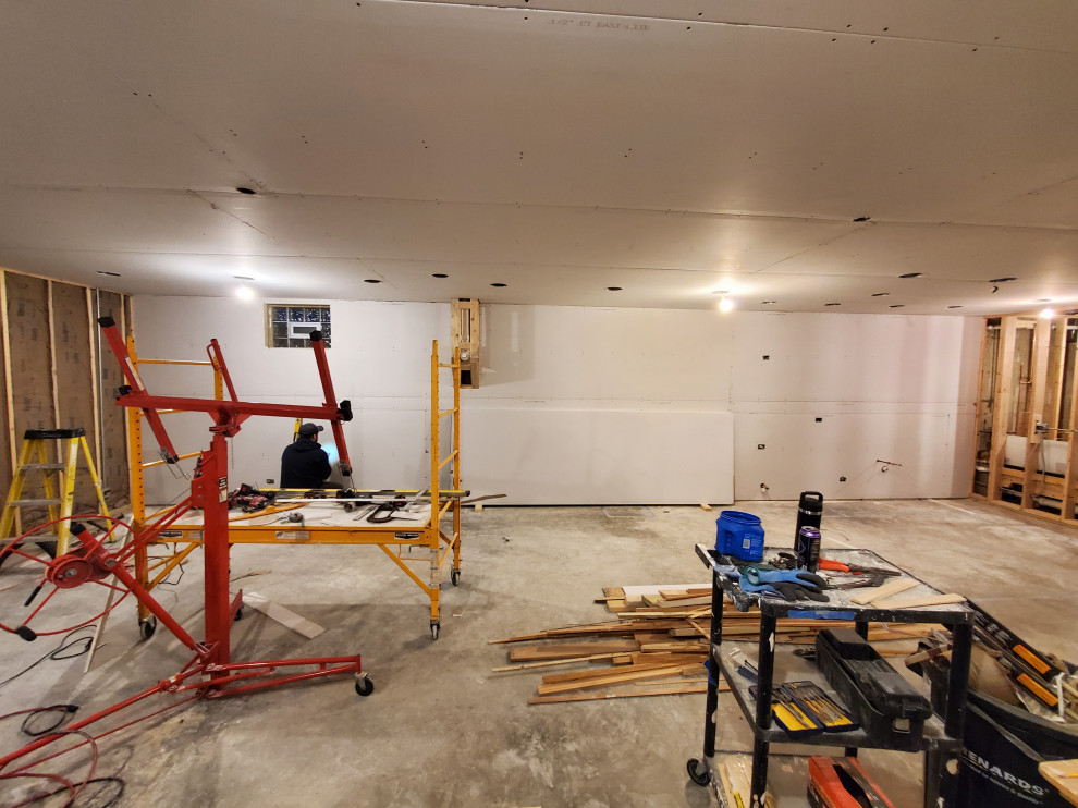 Finished basement drywall stage