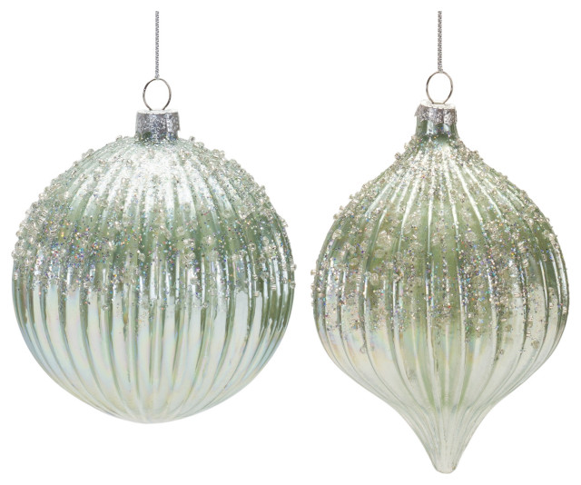 Beaded Irredescent Glass Ornament, 6-Piece Set