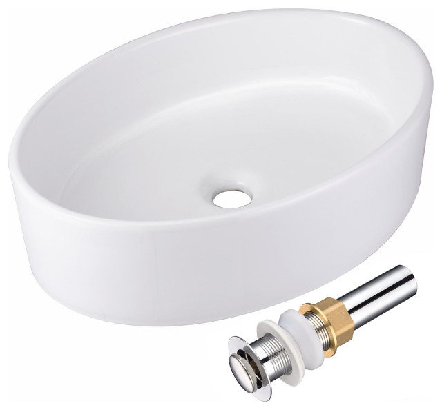 Aquaterior Oval Porcelain Ceramic Bathroom Vessel Sink Basin with Chrome Drain