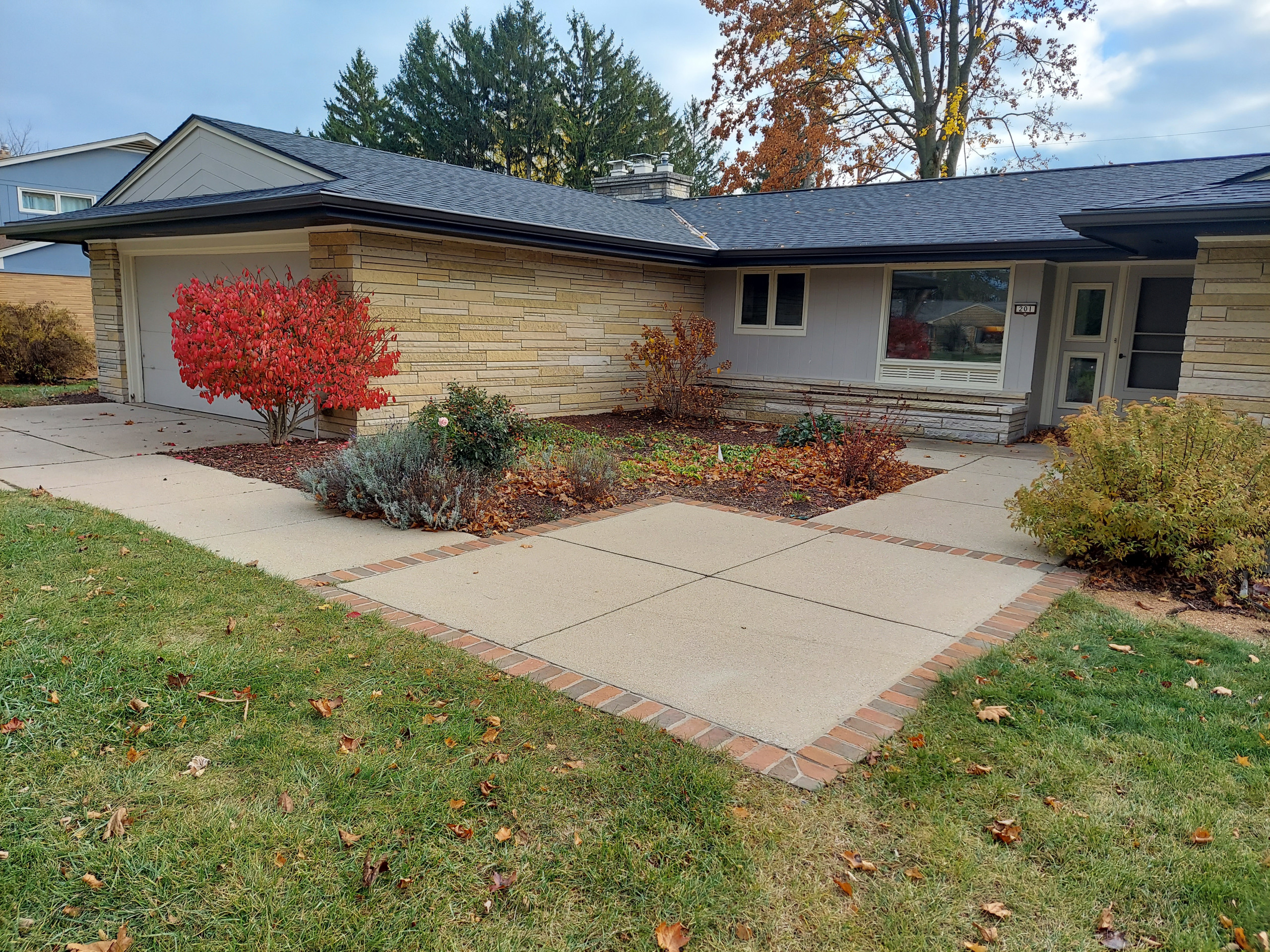 Mid-Century Ranch Front yard + Backyard Landscape - Fox Point