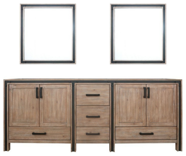 Ziva Rustic Barnwood 84" Double Vanity, no Top and 34" Mirrors ...