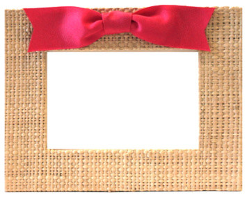 Rattan/Hot Pink Bow Picture Frame