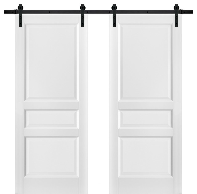 Double Barn Doors & 13FT HardwareLucia 31 Matte WhitePanel Wooden Solid, 56" x 80