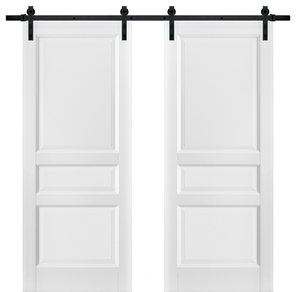 French Double Panel Solid Doors 36 x 80 with Hardware Lucia 31 Matte White Bathroom Bedroom Interior Sturdy Door Pre-Hung Panel Frame Trims