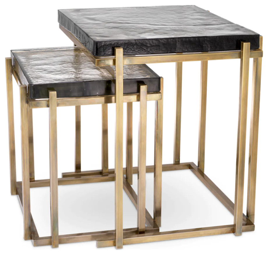 Square Glass Side Tables, 2, Eichholtz Niemeyer Contemporary Side