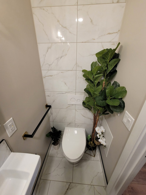 Powder Room to Full Bathroom Conversion - Small Space contemporary-bathroom