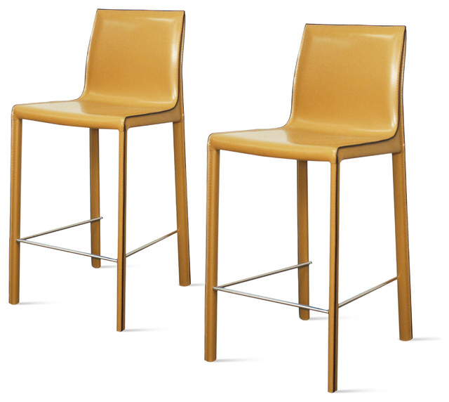 New Pacific Direct Gervin Recycled Leather Counter Stool Set Of 2 Chestnut, Leather Bar Chairs