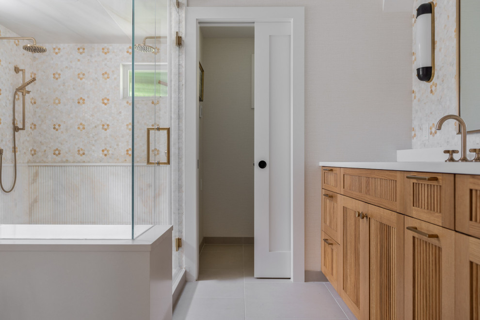 Primary Bath Vanity and Glass Shower