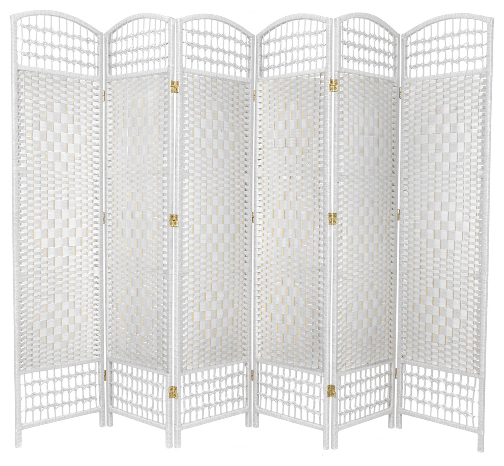 5 1/2' Tall Fiber Weave Room Divider, White, 6 Panel