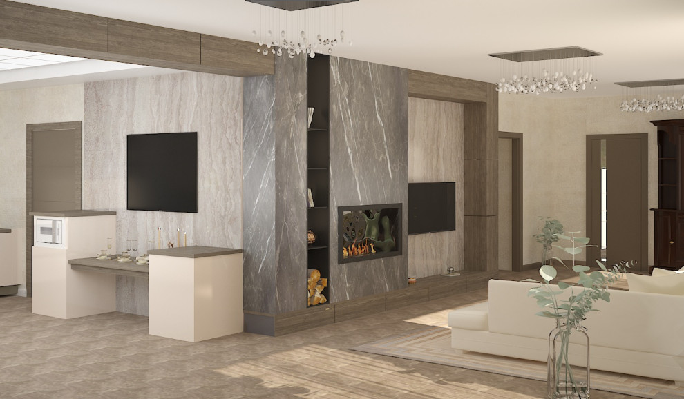 300 кв, кухня студия