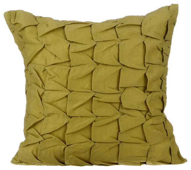 Textured Knotted Pintucks Linen Green Pillow Cases, Green Eyed