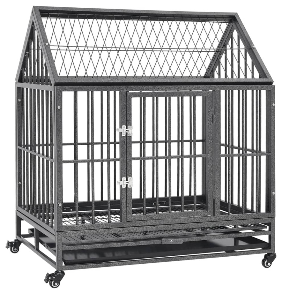 vidaXL Dog Cage Dog Crate with Removable Tray Lockable Wheels Dog