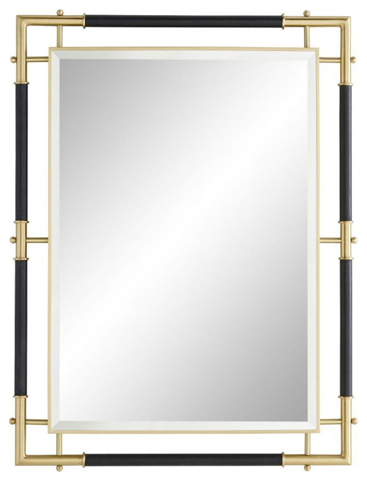Atlanta Mirror, Beveled, Navy Leather, Brushed Brass, 31"W (4722 3JPYX