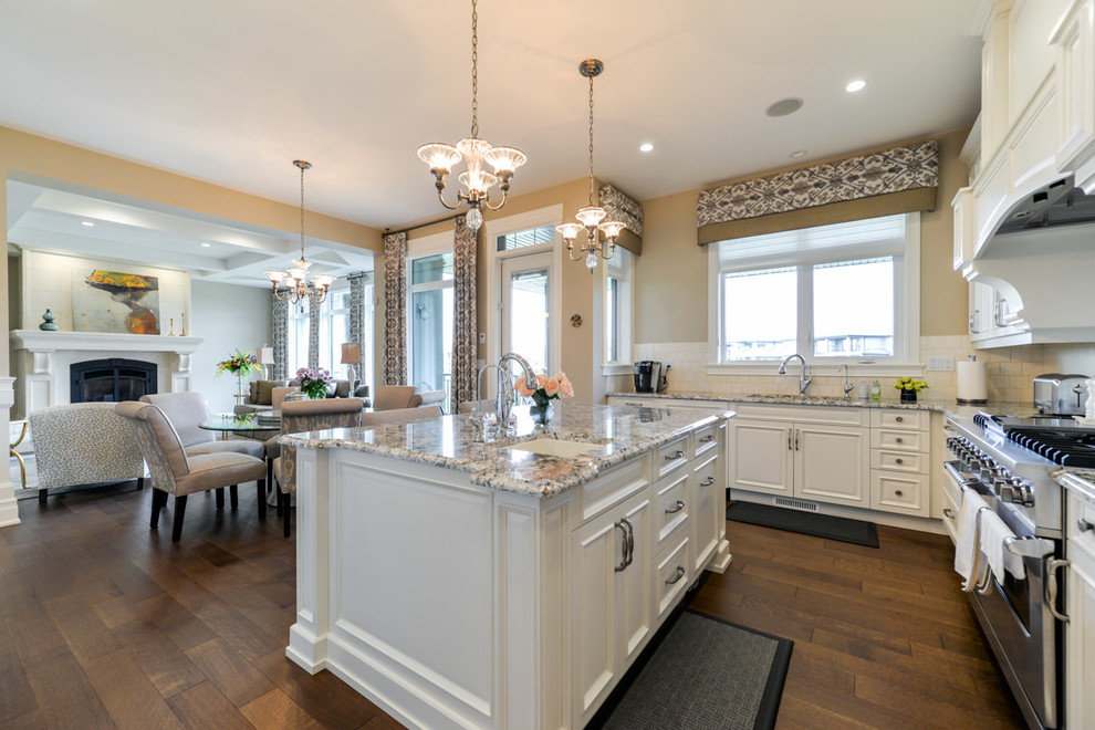 Example of a transitional kitchen design in Edmonton