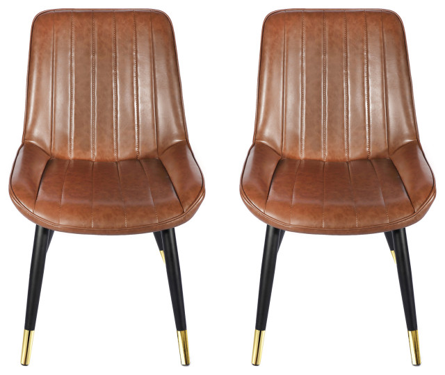 Retro Armless Side Tan Dining Chair,Upholstered,Dining Room,Set of 2