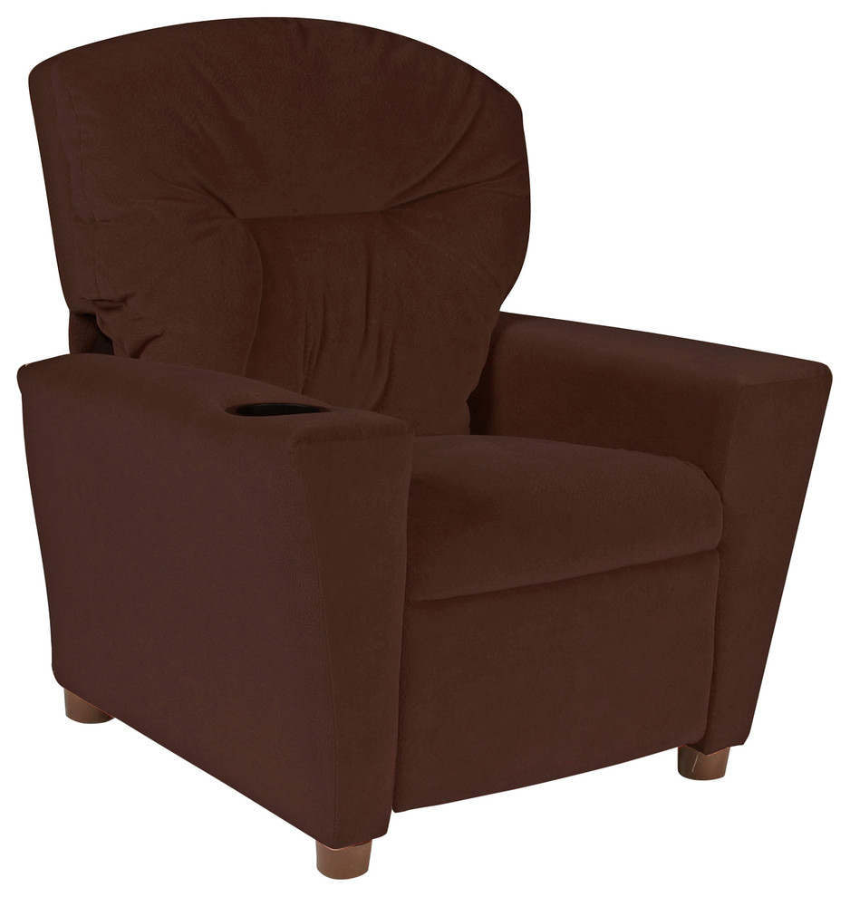 Cup Holder Recliner in Chocolate Transitional Kids Chairs by