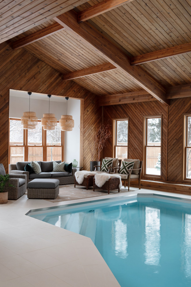 Pool - large coastal indoor tile and custom-shaped natural pool idea in Calgary