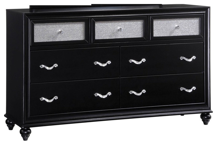 7 Drawers Wooden Dresser With Acrylic Drawer Front, Black