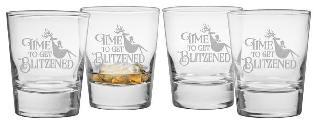 "Time to get Blitzened" Double Old Fashioned Glasses, Set of 4