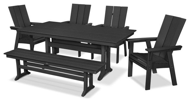 Polywood Modern Adirondack 6 Piece, Outdoor Farmhouse Dining Table And Bench