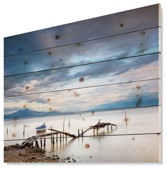 Designart Magic Sunrise Wooden Pier Sea Shore Wood Wall Art, 46x36 ...