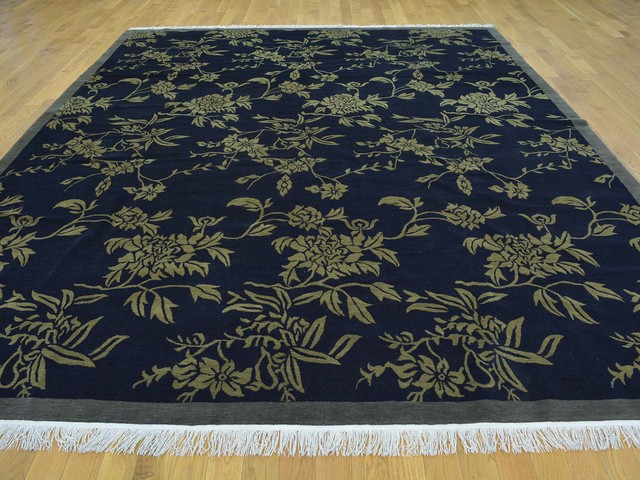 9 X11 7 Modern Tibetan Pure Wool Botanical Design Handmade Oriental Rug