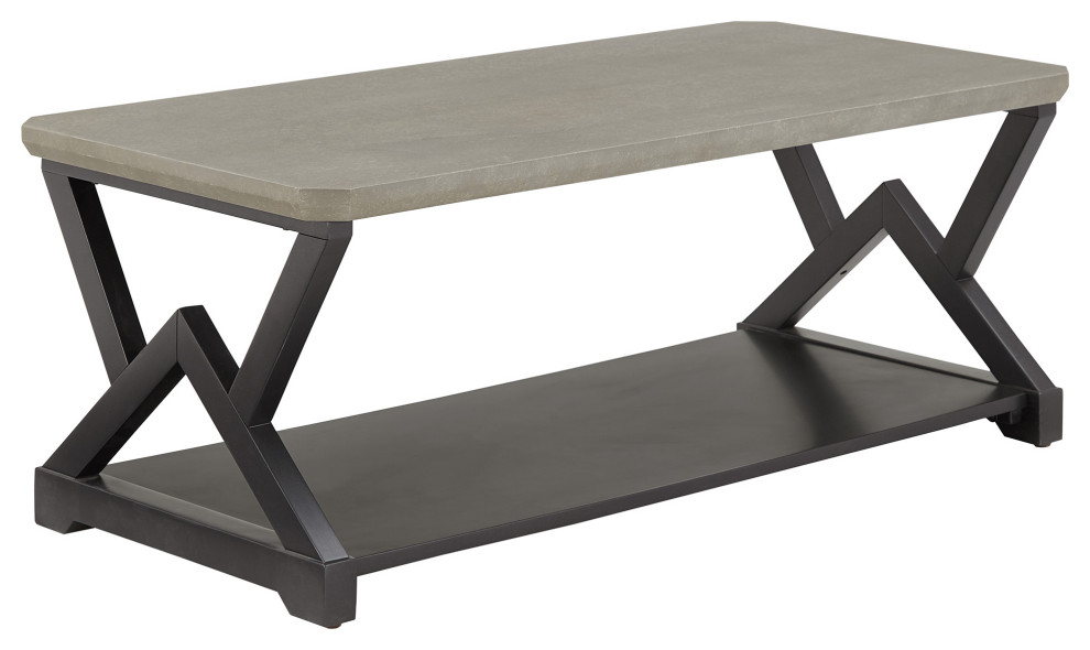 Tavira Black Finish Light Grey Fiber Cement Top Coffee Table Transitional Coffee Tables by