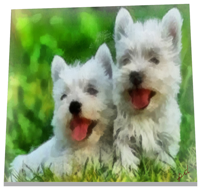 6"x6" West Highland Terriers "Westie Pair" Ceramic Trivet/Decorative Tile