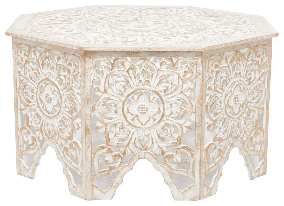 Eclectic White Wood Coffee Table 560061