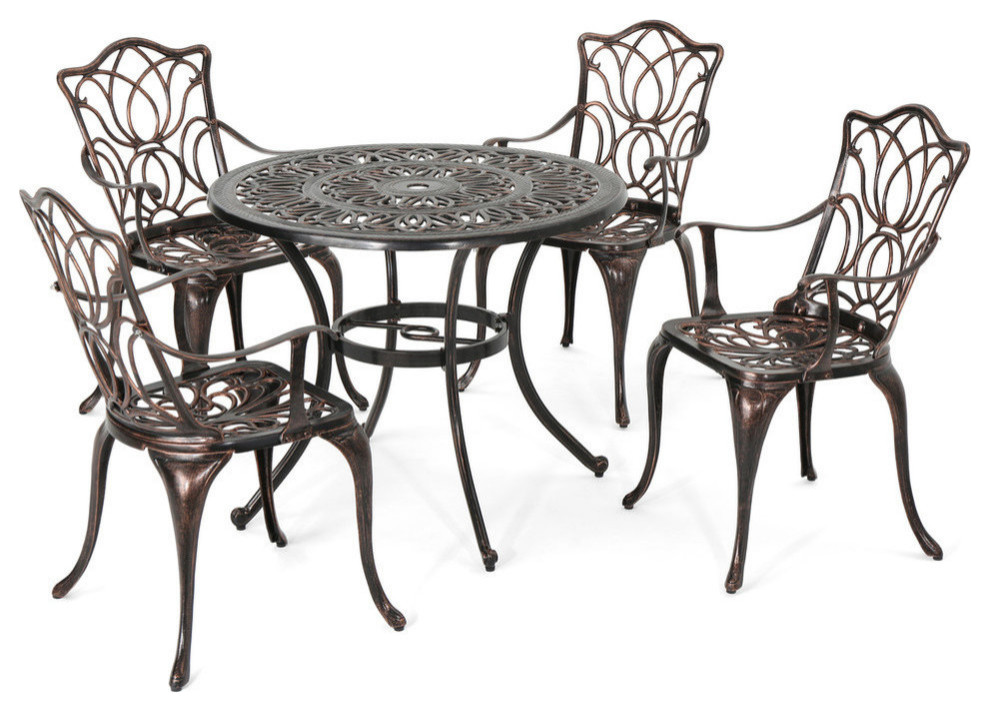 GDF Studio Barbara Outdoor 4Seater Cast Aluminum RoundTable Dining