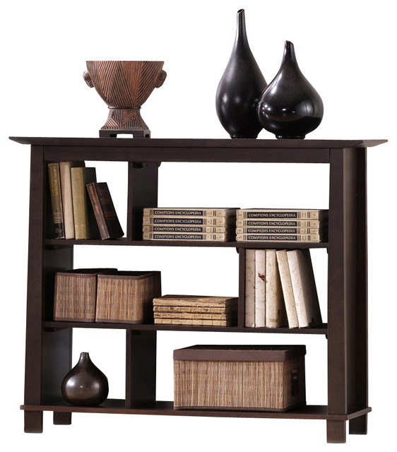 Havana Short Brown Wood Modern Bookcase Transitional Bookcases by