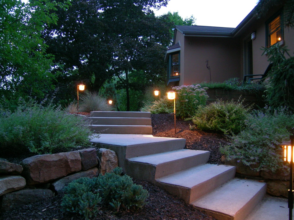 Design ideas for a small rustic full sun front yard landscaping.