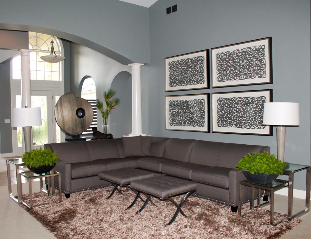 Design ideas for a modern living room in Cleveland.