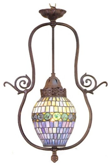 Meyda Tiffany Belted Turtleback Globe Harp Hanger Pendant Light X-18303