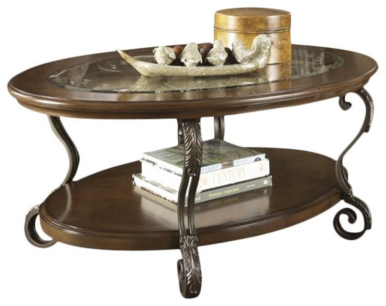 Ashley Furniture Nestor Oval Coffee Table in Medium Brown