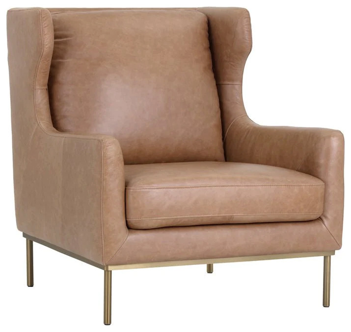 Leonius Lounge Chair, Marseille Camel Leather Contemporary Armchairs And Accent Chairs by