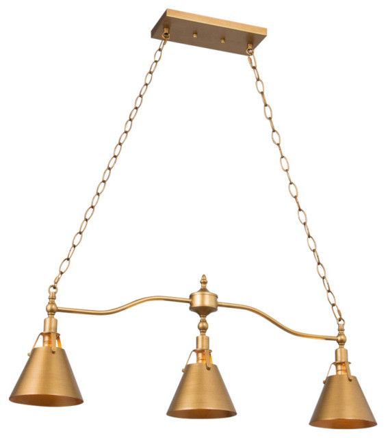 3Lights Antique Gold and Gray Contemporary LED Kitchen Island Lamp