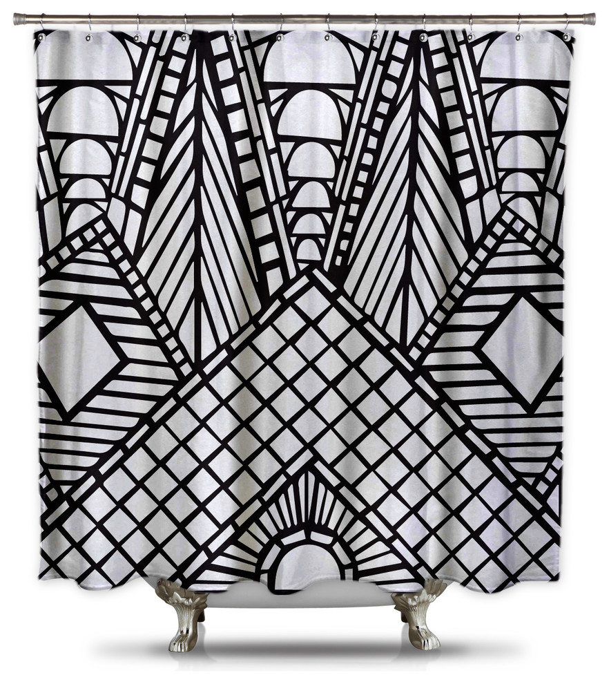 Black and White Roof Peak Shower Curtain, Adult Coloring Book Series, Extra Long