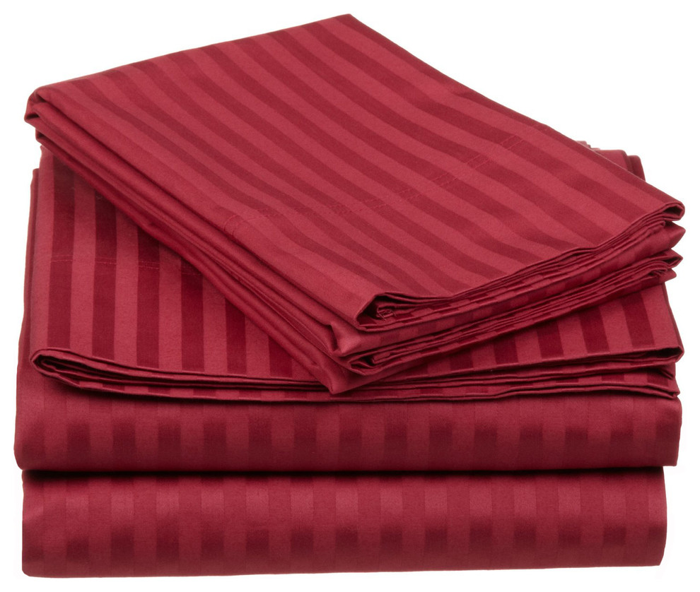 Premium Striped 650 Thread Count Egyptian Cotton Sheet Set - King, Burgundy