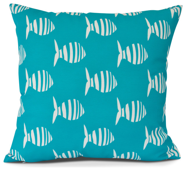 Geometric Outdoor Pillow, Turquoise, 16" x 16" Beach Style Outdoor